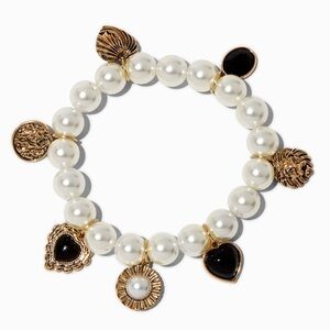 Claire's Good-tone & Pearl Stretch Charm Bracelet